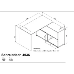 Germania Hoekbureau Tyson 120x120 cm - antraciet/eik New