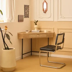 Nordlys Hoekbureau van hout en rotan met 1 lade en metalen poten Online