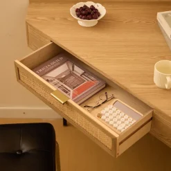 Nordlys Hoekbureau van hout en rotan met 1 lade en metalen poten Online