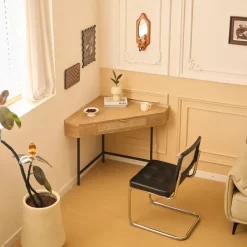 Nordlys Hoekbureau van hout en rotan met 1 lade en metalen poten Online