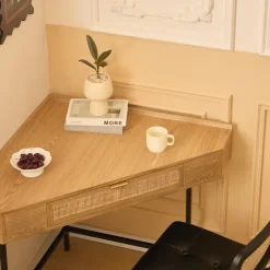 Nordlys Hoekbureau van hout en rotan met 1 lade en metalen poten Online