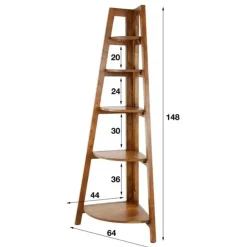 Dimehouse Hoekrek Jess mangohout 5 vakken - 44x64x148 cm - Mangohout - Bruin Clearance