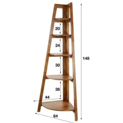 Dimehouse Hoekrek Jess mangohout 5 vakken - 44x64x148 cm - Mangohout - Bruin Clearance