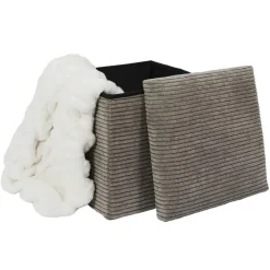 The Home Deco Factory Home Deco - Poefje - opbergbox - rib - zacht taupe - 38 x 38cm