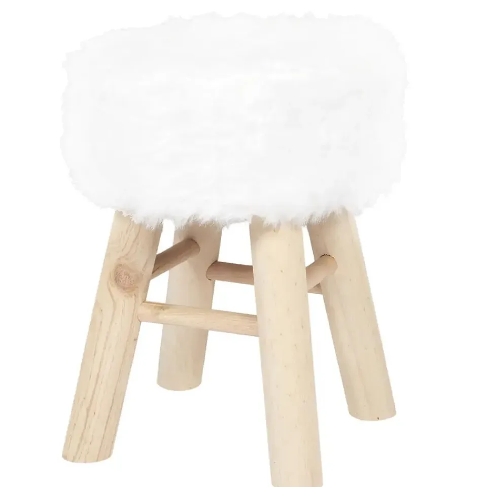 The Home Deco Factory Home Deco Factory Bijzet krukje Pluche - dennenhout - 28 x 40 cm Clearance