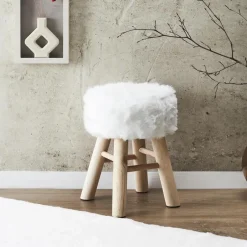 The Home Deco Factory Home Deco Factory Bijzet krukje Pluche - dennenhout - 28 x 40 cm Clearance