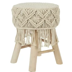 The Home Deco Factory Home Deco Factory Bijzet krukje model Macrame - naturel - H42 cm