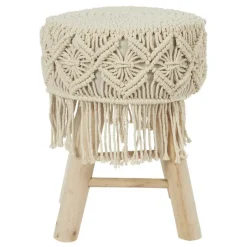 The Home Deco Factory Home Deco Factory Bijzet krukje model Macrame - naturel - H42 cm