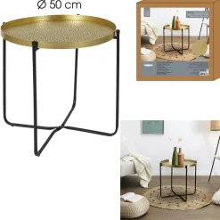 The Home Deco Factory Home Deco Factory Bijzettafel - goud met zwart - metaal - 45 cm Sale