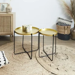 The Home Deco Factory Home Deco Factory Bijzettafel - goud met zwart - metaal - 45 cm Sale