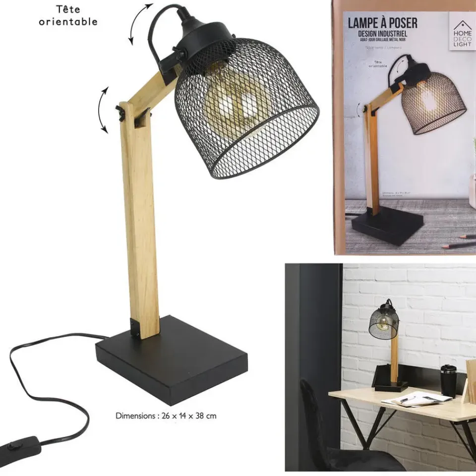 The Home Deco Factory Home deco factory bureaulamp - zwart - metaal en hout - tafellamp New