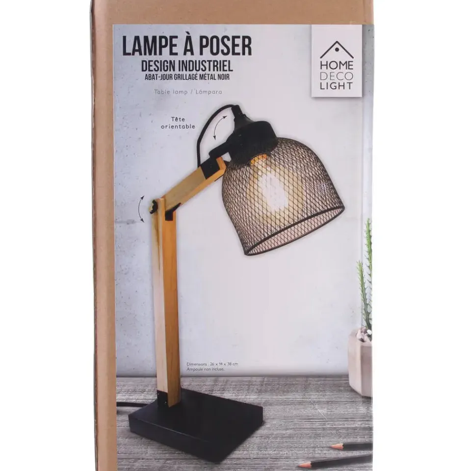 The Home Deco Factory Home deco factory bureaulamp - zwart - metaal en hout - tafellamp New