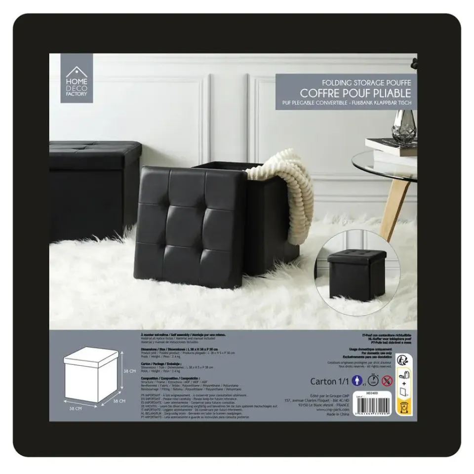 The Home Deco Factory Home Deco Factory Hocker/poef Essestiel - opvouwbaar - 76 x 37 cm New