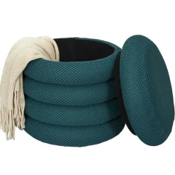 The Home Deco Factory Home Deco Factory Poef/krukje - boucle - petrol - D37 x H44 cm Online