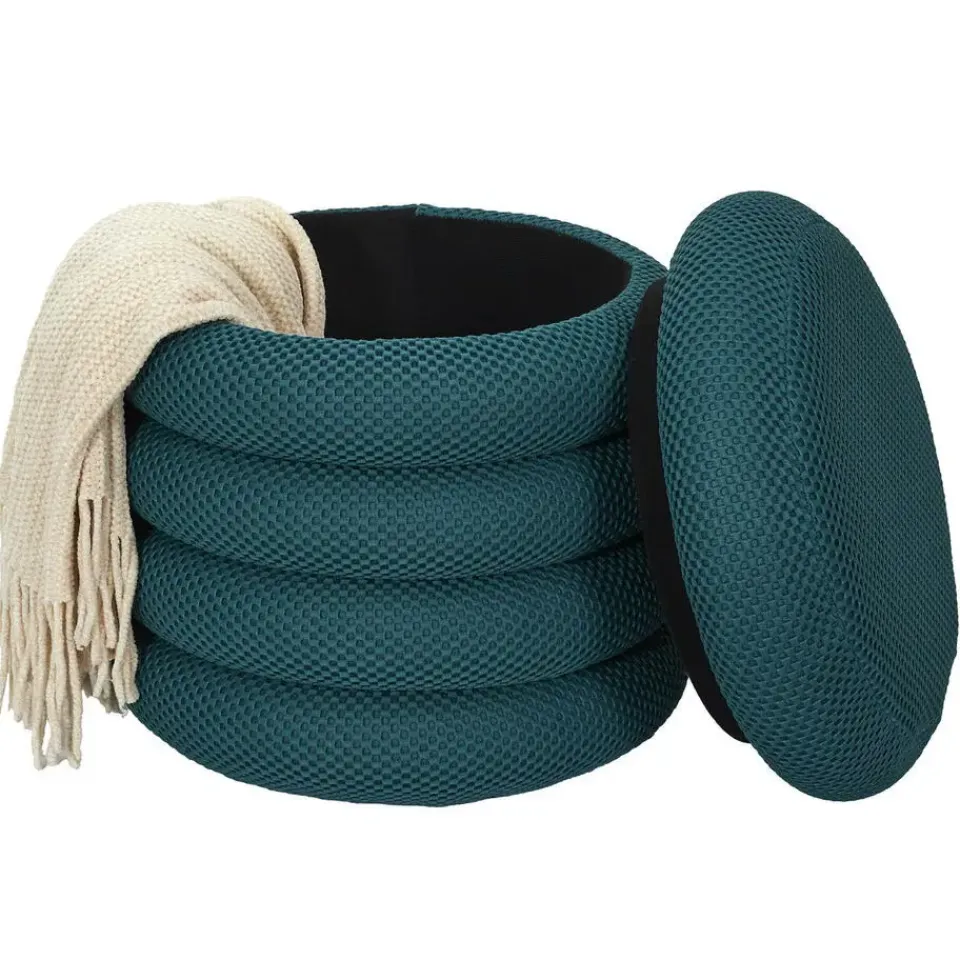 The Home Deco Factory Home Deco Factory Poef/krukje - boucle - petrol - D37 x H44 cm Online