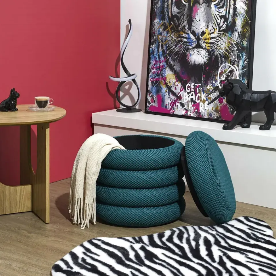 The Home Deco Factory Home Deco Factory Poef/krukje - boucle - petrol - D37 x H44 cm Online