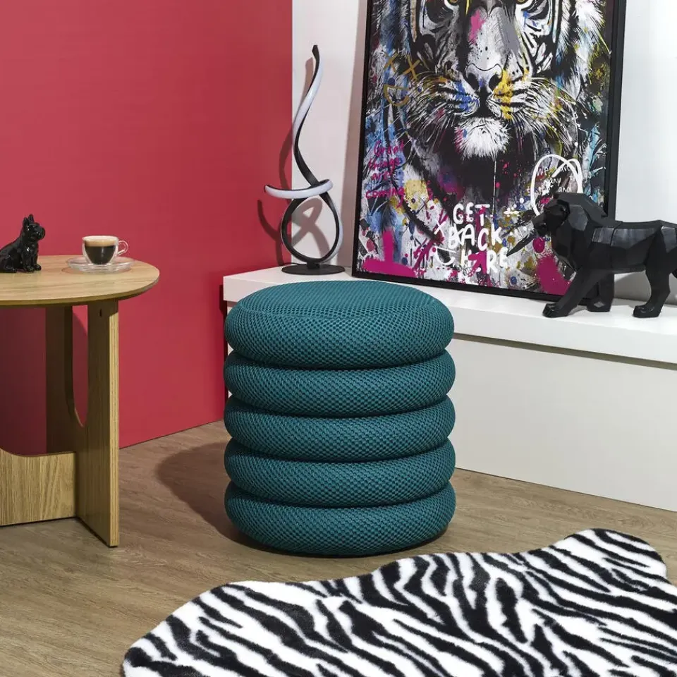 The Home Deco Factory Home Deco Factory Poef/krukje - boucle - petrol - D37 x H44 cm Online