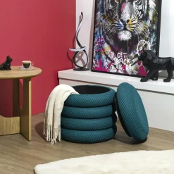 The Home Deco Factory Home Deco Factory Poef/krukje - boucle - petrol - D37 x H44 cm Online