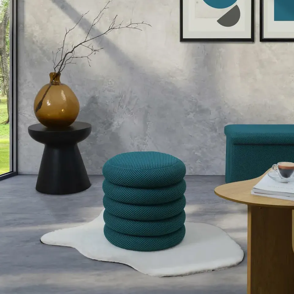 The Home Deco Factory Home Deco Factory Poef/krukje - boucle - petrol - D37 x H44 cm Online