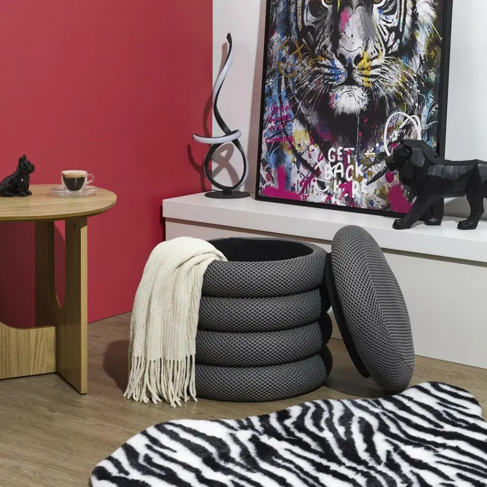 The Home Deco Factory Home Deco Factory Poef/krukje - boucle - grijs - D37 x H44 cm Sale