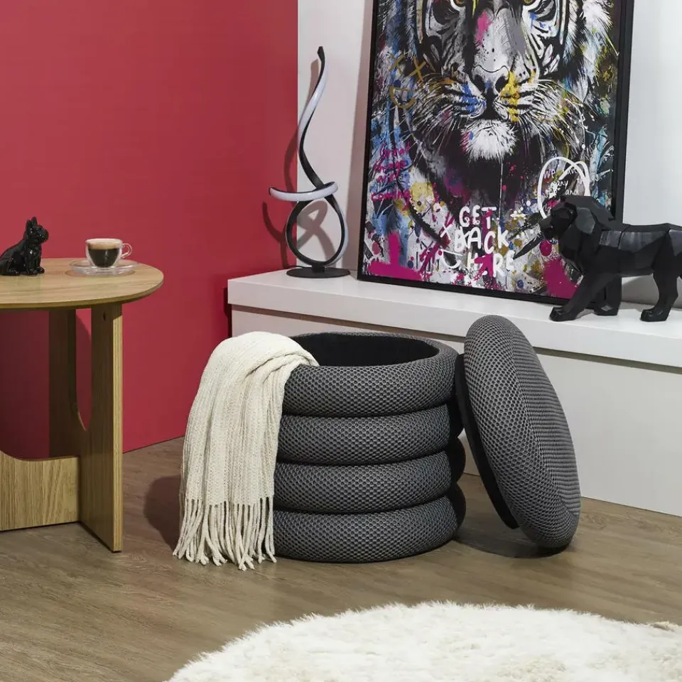 The Home Deco Factory Home Deco Factory Poef/krukje - boucle - grijs - D37 x H44 cm Sale