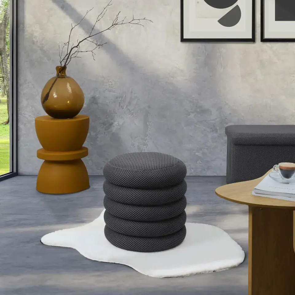 The Home Deco Factory Home Deco Factory Poef/krukje - boucle - grijs - D37 x H44 cm Sale