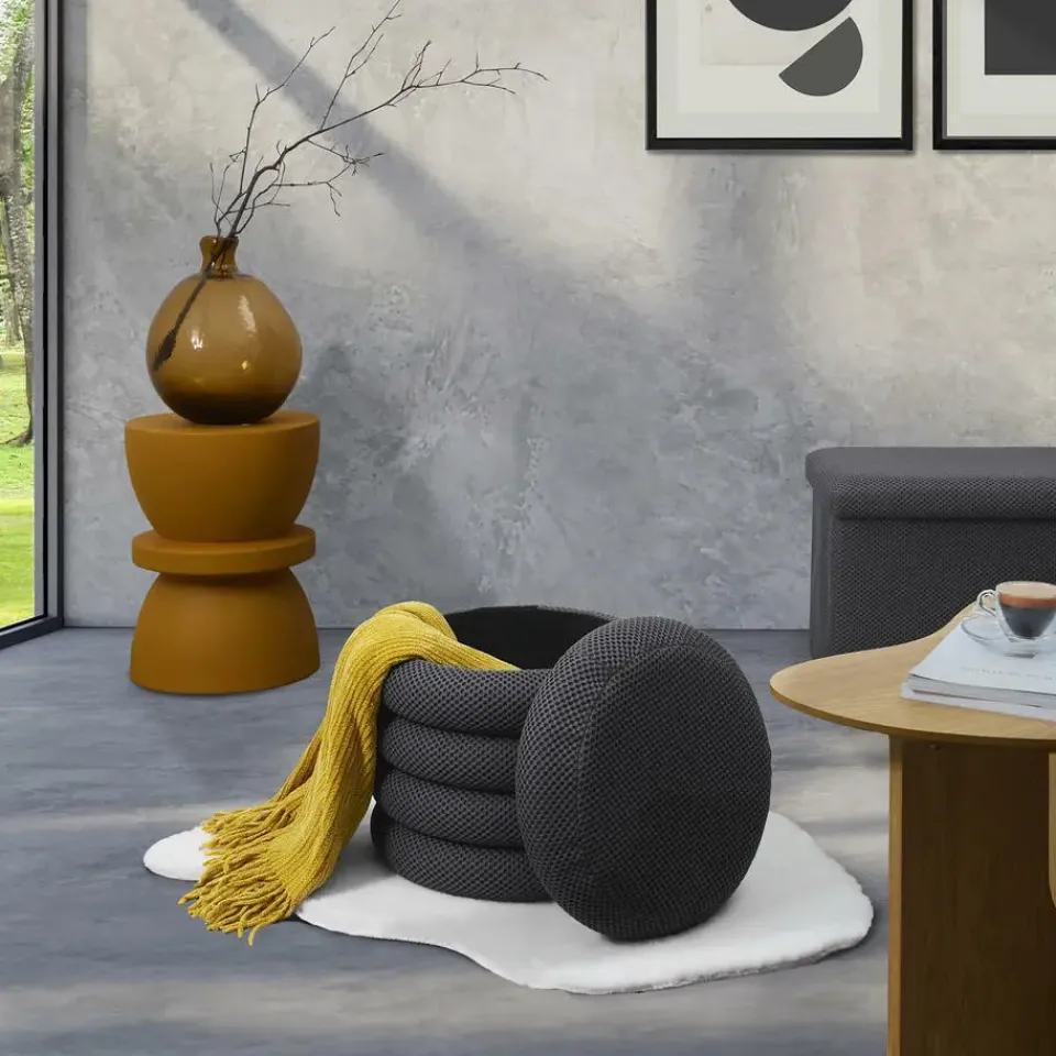 The Home Deco Factory Home Deco Factory Poef/krukje - boucle - grijs - D37 x H44 cm Sale