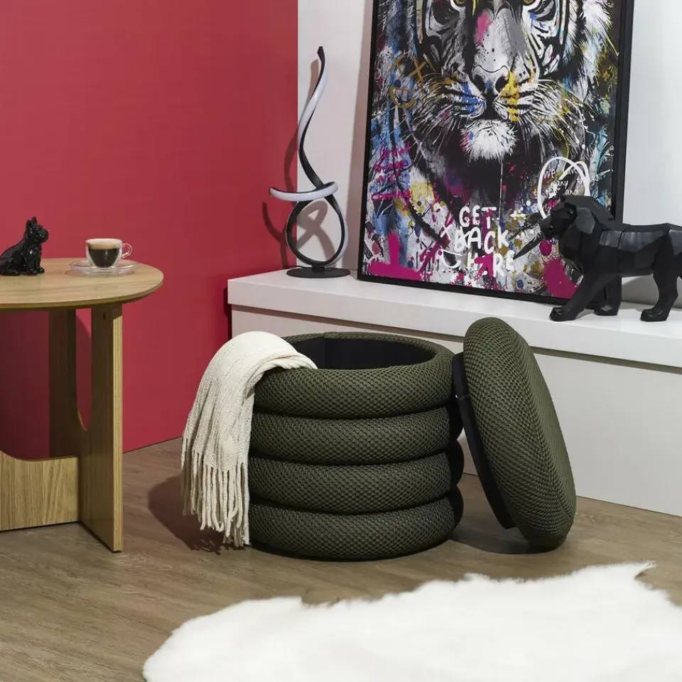 The Home Deco Factory Home Deco Factory Poef/krukje - boucle - groen - D37 x H44 cm Outlet