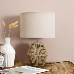 Leen Bakker Home deco factory Tafellamp met linnen kap - Boho/ibiza stijl Outlet