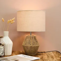 Leen Bakker Home deco factory Tafellamp met linnen kap - Boho/ibiza stijl Outlet