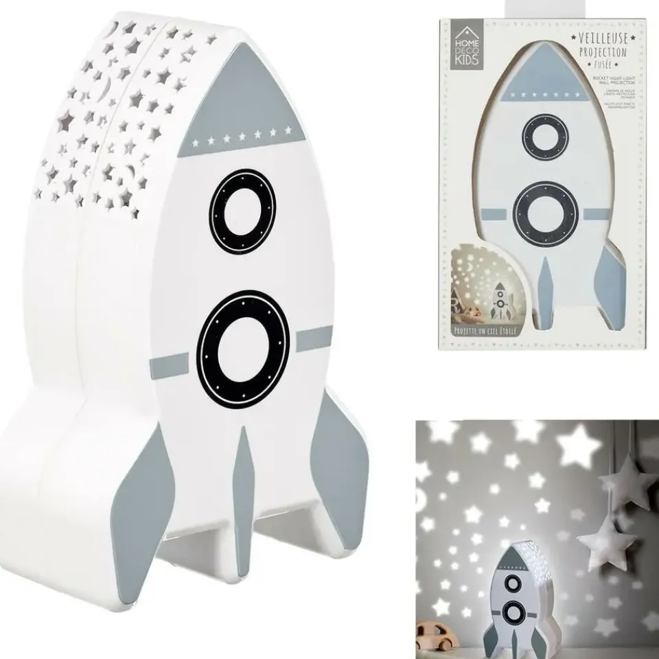 Home Deco Kids Nachtlampje - Raket met muurprojectie - 15 cm New