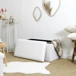 The Home Deco Factory Home Deco Poef - MDF/polyester - Natuurlijk - wit - 76 x 38 cm New