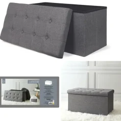 The Home Deco Factory Home Deco Poef Chique - opbergbox - donkergrijs - 76 x 38 cm Outlet