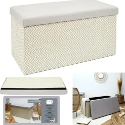 The Home Deco Factory Home Deco Poef Fishbone - opbergbox - beige/grijs - 76 x 38 cm Sale