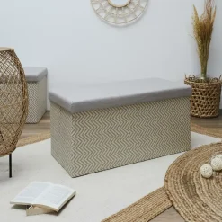 The Home Deco Factory Home Deco Poef Fishbone - opbergbox - beige/grijs - 76 x 38 cm Sale
