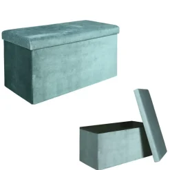 The Home Deco Factory Home Deco Poef Velvet - opbergbox - blauw - 76 x 38 cm Discount