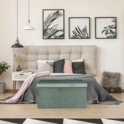 The Home Deco Factory Home Deco Poef Velvet - opbergbox - blauw - 76 x 38 cm Discount