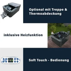 Merkloos HOME DELUXE Outdoor Whirlpool ZWART MARMER Met trap en thermische afdekking Clearance