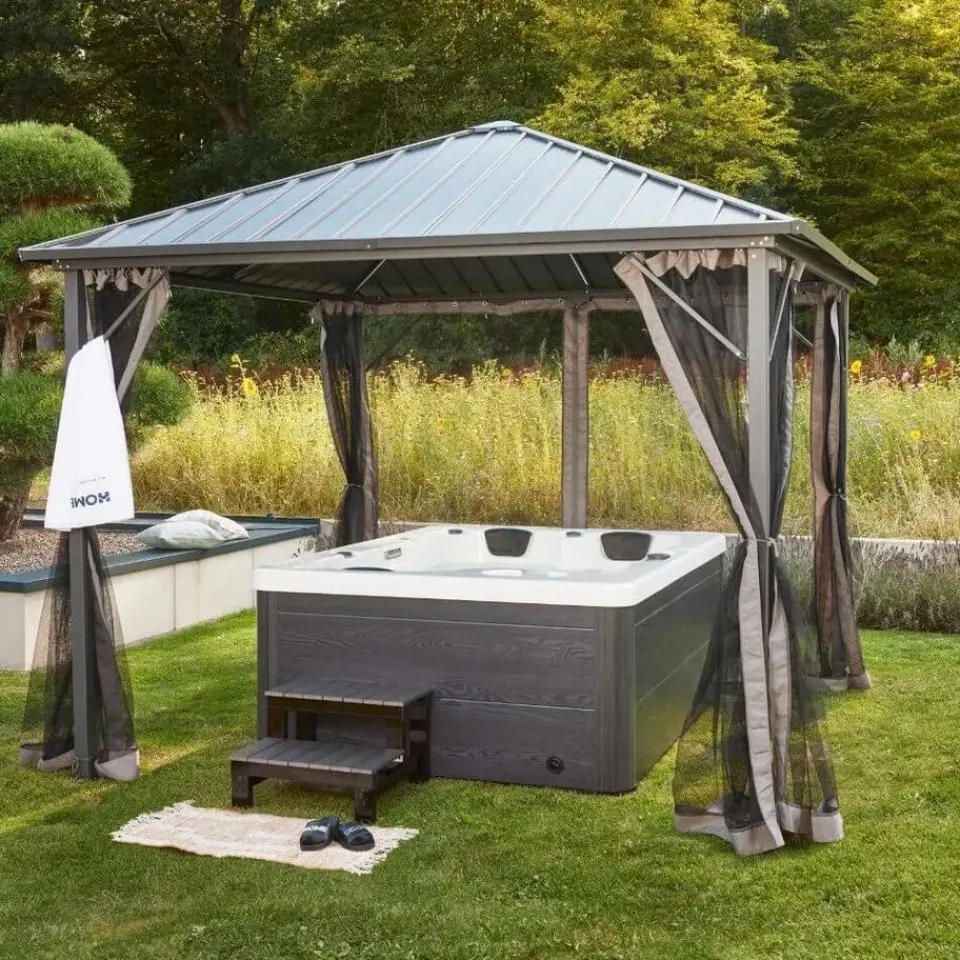 Merkloos HOME DELUXE WHITE MARBLE buitenwhirlpool met opstap en thermische afdekking