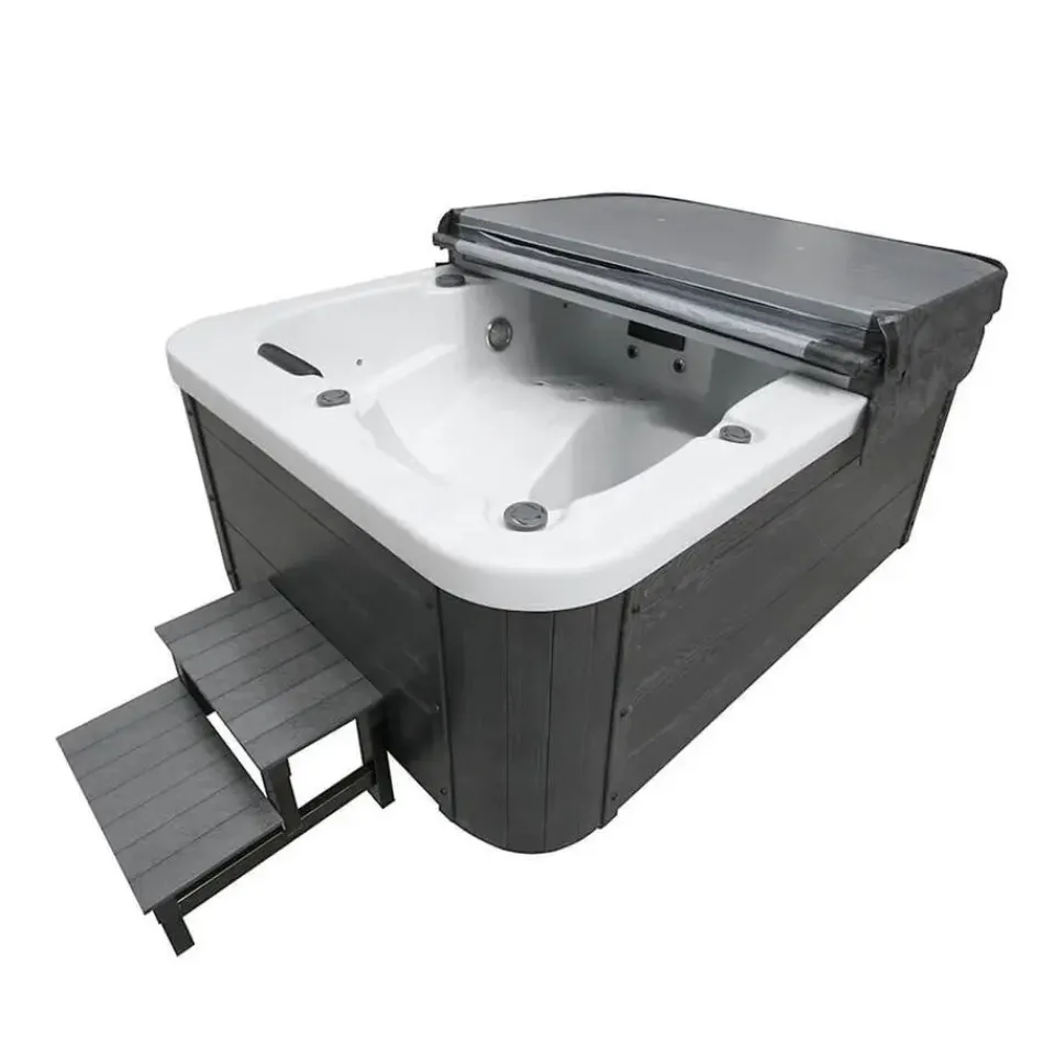 Merkloos HOME DELUXE WHITE MARBLE buitenwhirlpool met opstap en thermische afdekking