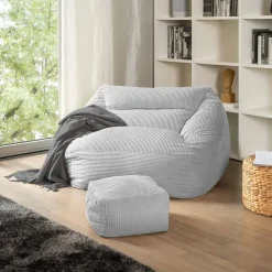 Merkloos HOME DELUXE zitzak COSY lichtgrijs incl. krukje Sale