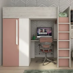 Trasman Hoogslaper Beau 90x200 met bureau & kast - oudroze Online