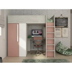 Trasman Hoogslaper Beau 90x200 met bureau & kast - oudroze Online