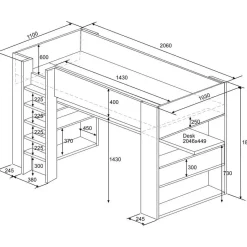 Trasman Hoogslaper Beau 90x200 met bureau - wit/grafiet New