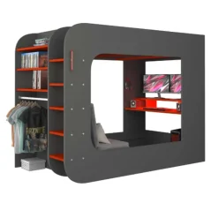 Trasman Hoogslaper Graham met gamebureau 120x200cm - antraciet/rood Discount