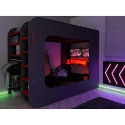 Trasman Hoogslaper Graham met gamebureau 120x200cm - antraciet/rood Discount