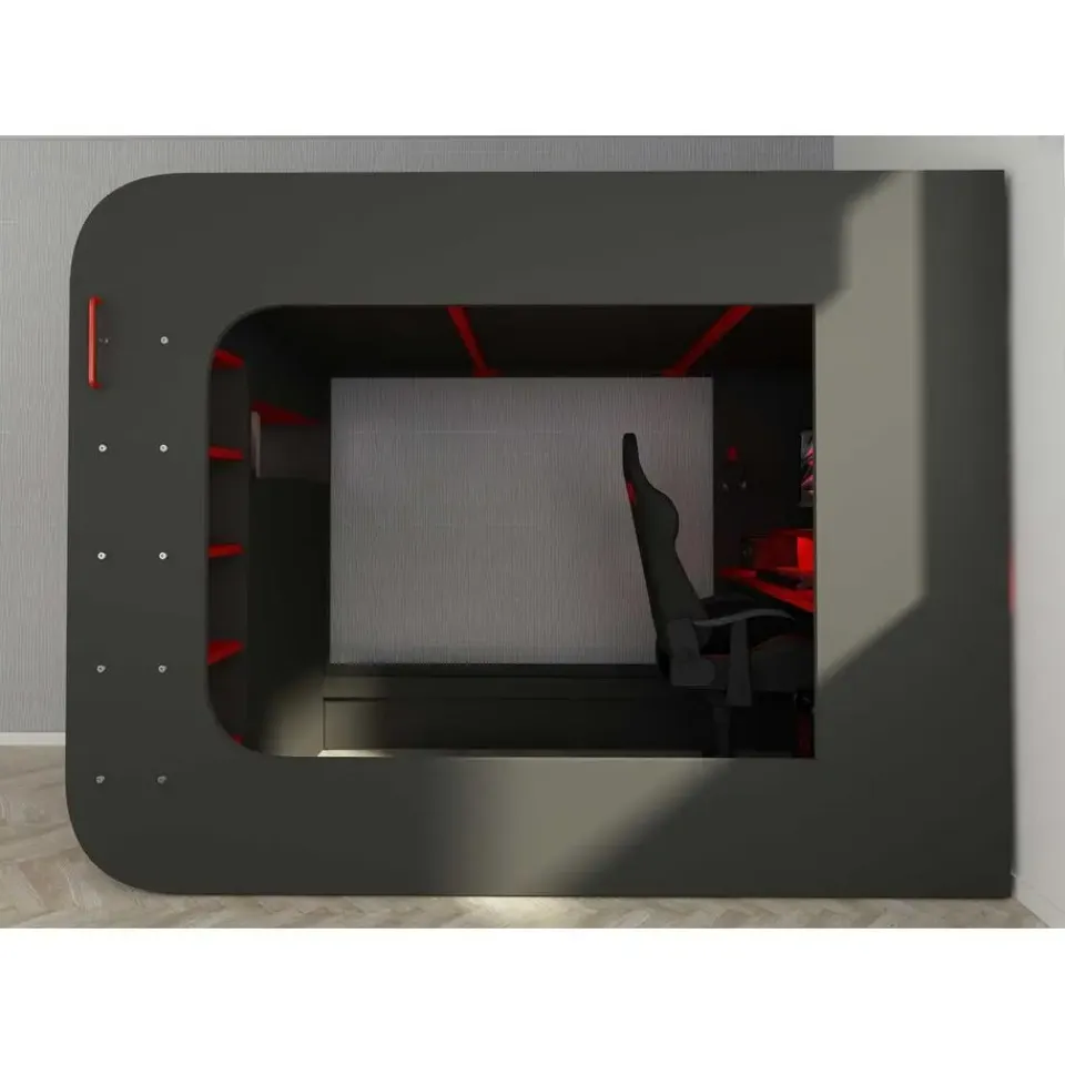 Trasman Hoogslaper Graham met gamebureau 120x200cm - antraciet/rood Discount