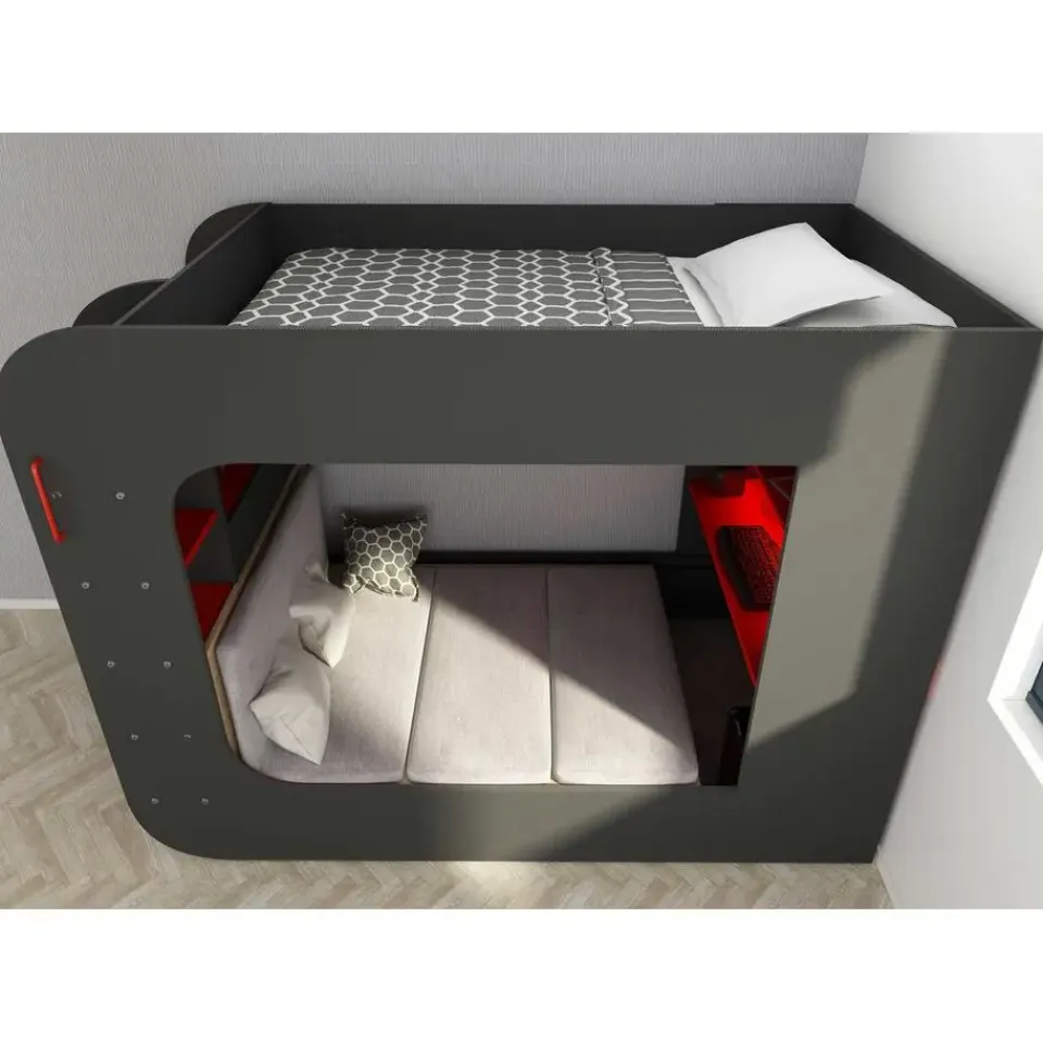 Trasman Hoogslaper Graham met gamebureau 120x200cm - antraciet/rood Discount