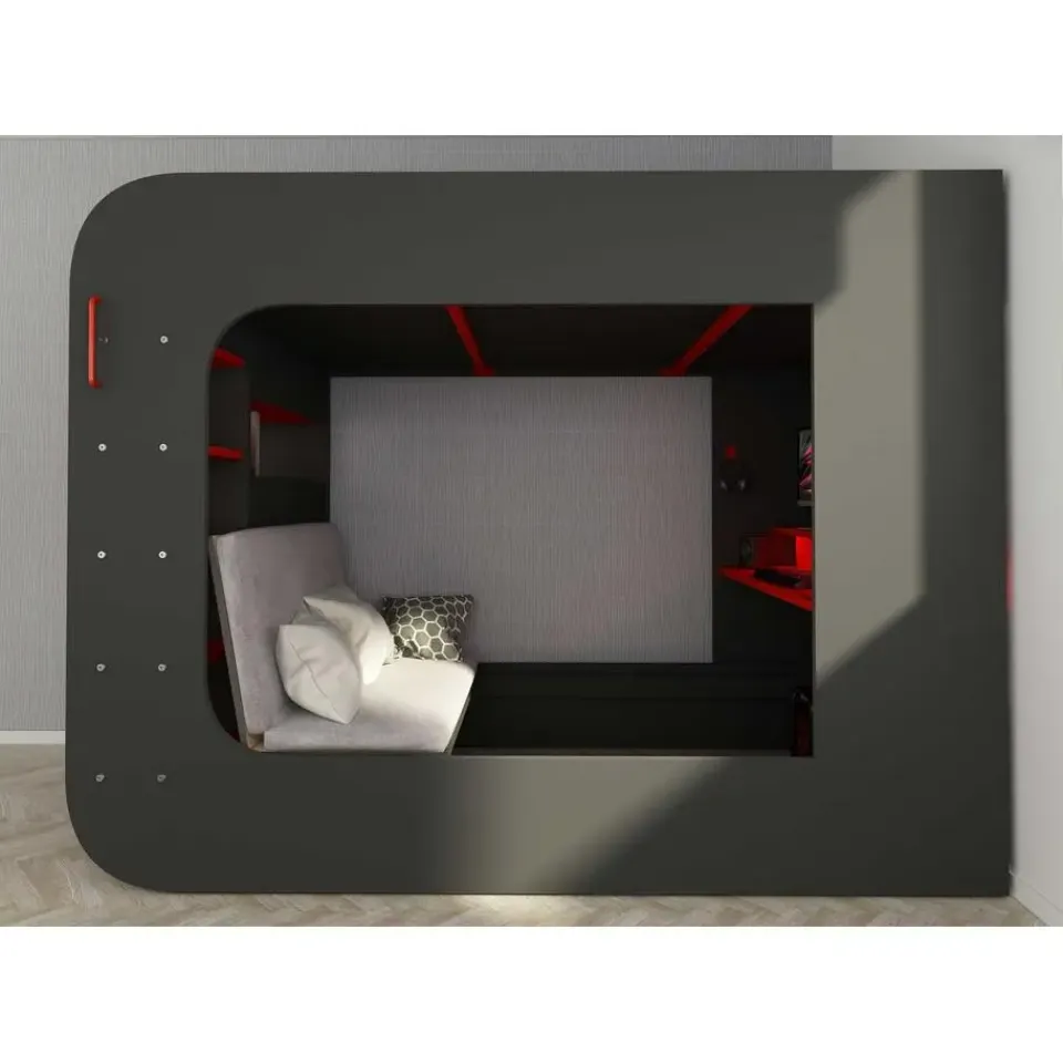 Trasman Hoogslaper Graham met gamebureau 120x200cm - antraciet/rood Discount