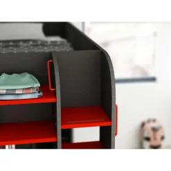 Trasman Hoogslaper Graham met gamebureau 120x200cm - antraciet/rood Discount